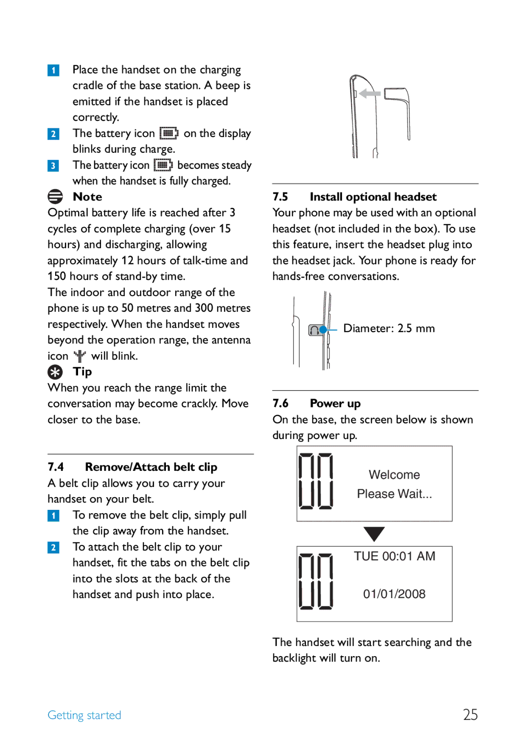 Philips SE6581B/17 manual Tip, Install optional headset, Power up 