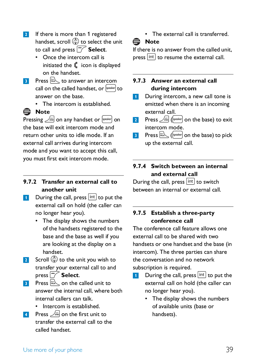Philips SE6581B/17 manual Transfer an external call to another unit, Answer an external call during intercom 