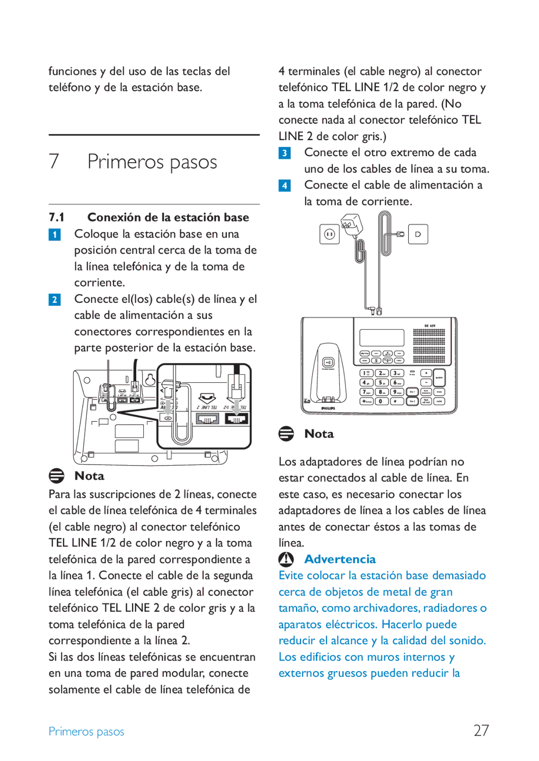 Philips SE659 manual Primeros pasos, Nota 