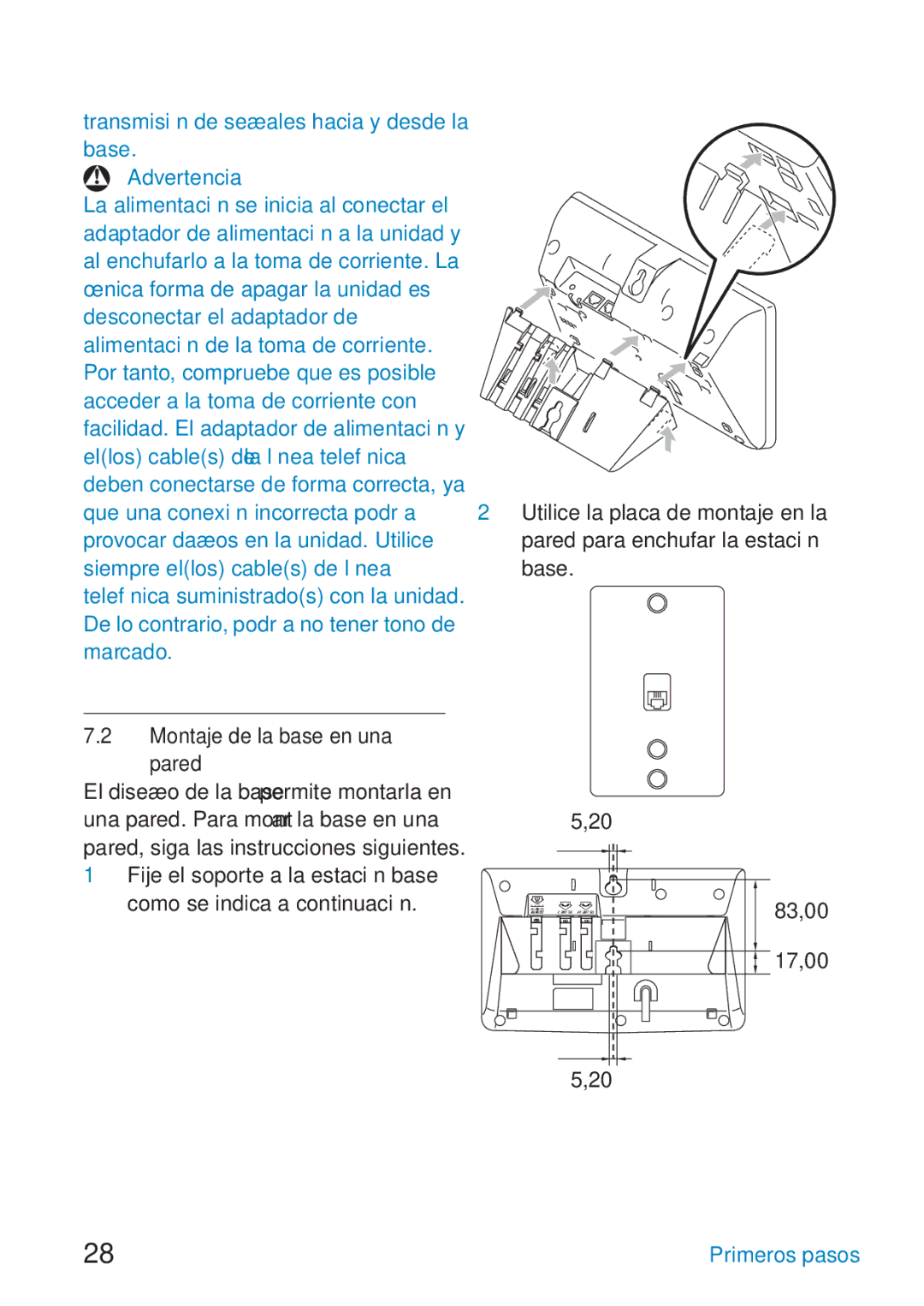 Philips SE659 manual Montaje de la base en una pared, 83,00 17,00 