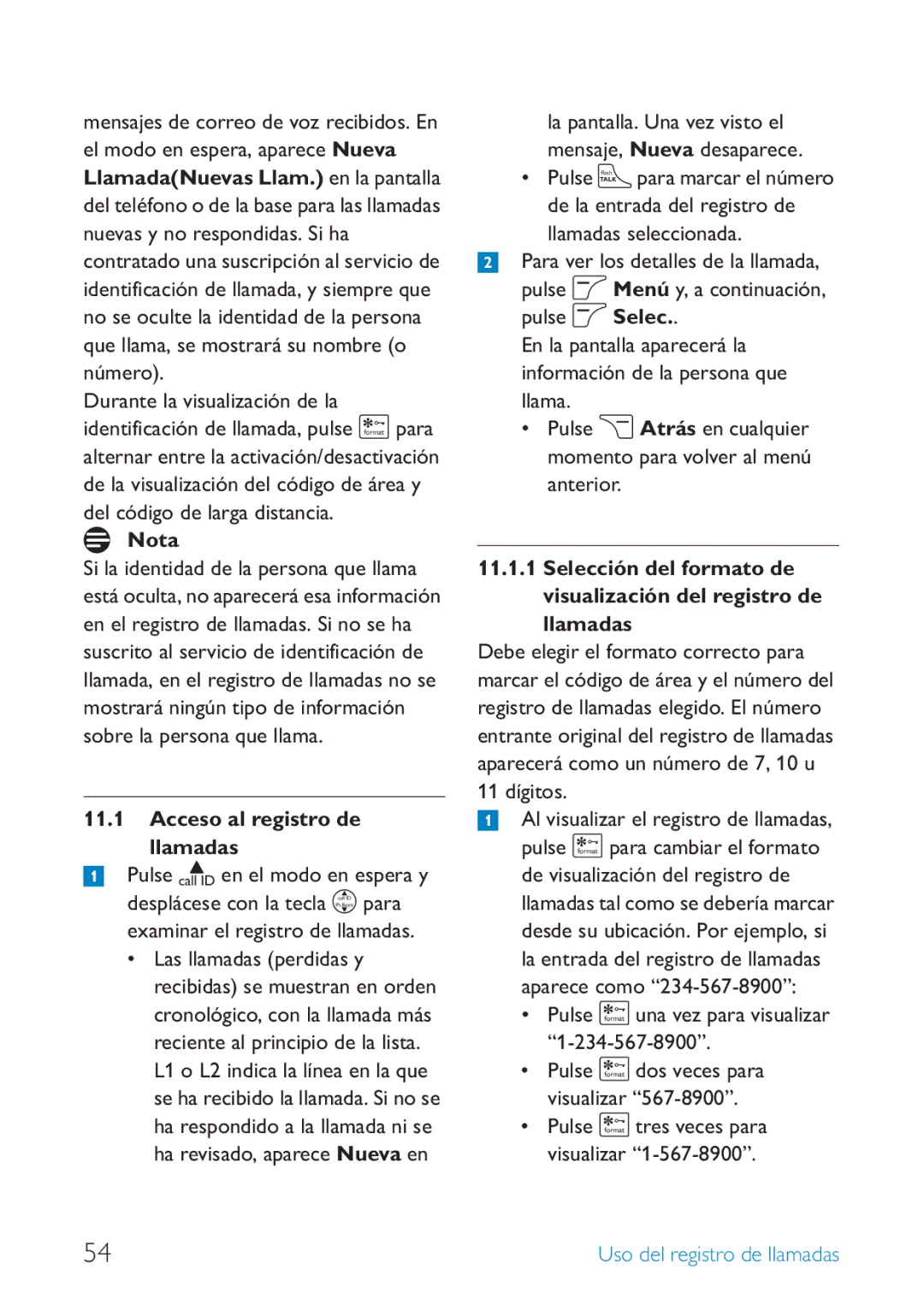 Philips SE659 manual Acceso al registro de llamadas, Examinar el registro de llamadas 