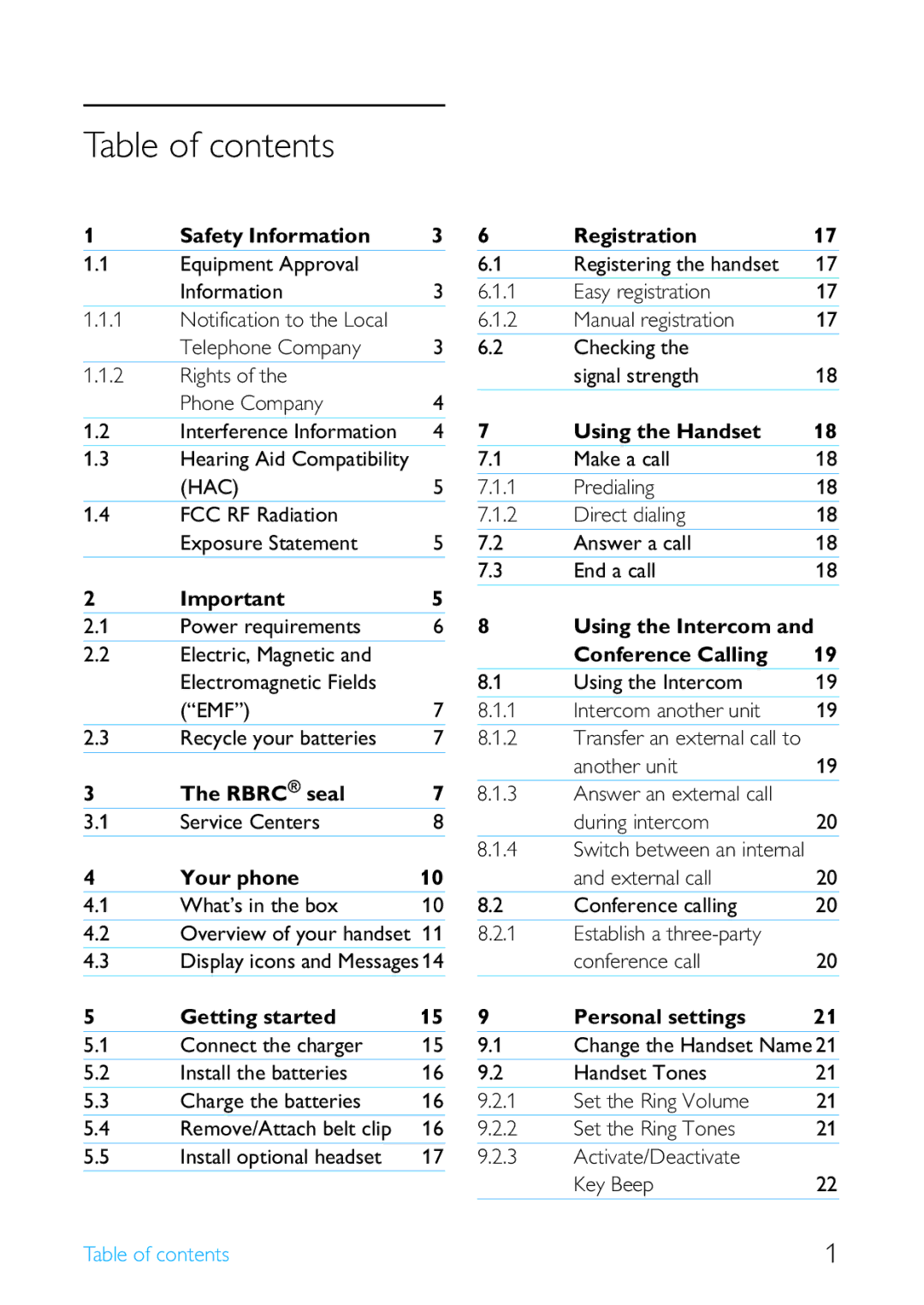 Philips SE6590B/37 manual Table of contents 