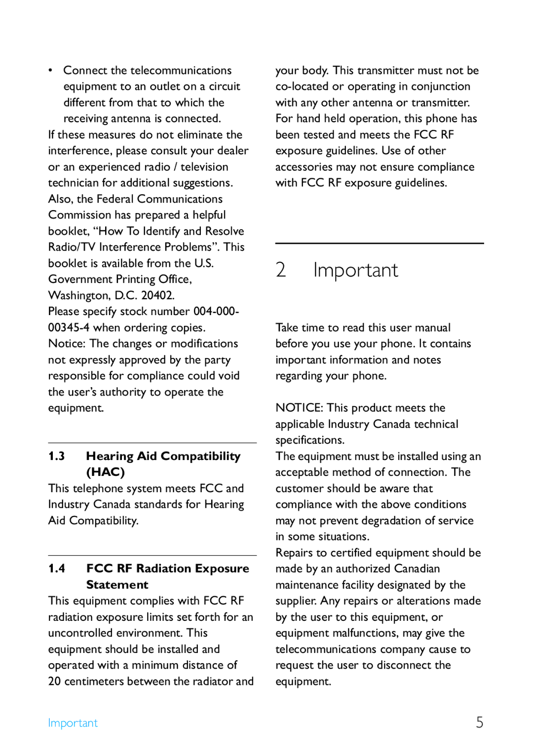 Philips SE6590B/37 manual Hearing Aid Compatibility, FCC RF Radiation Exposure Statement 