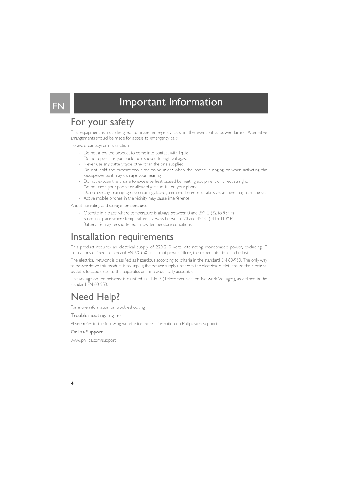 Philips SE735 manual Important Information, For your safety, Installation requirements, Need Help? 