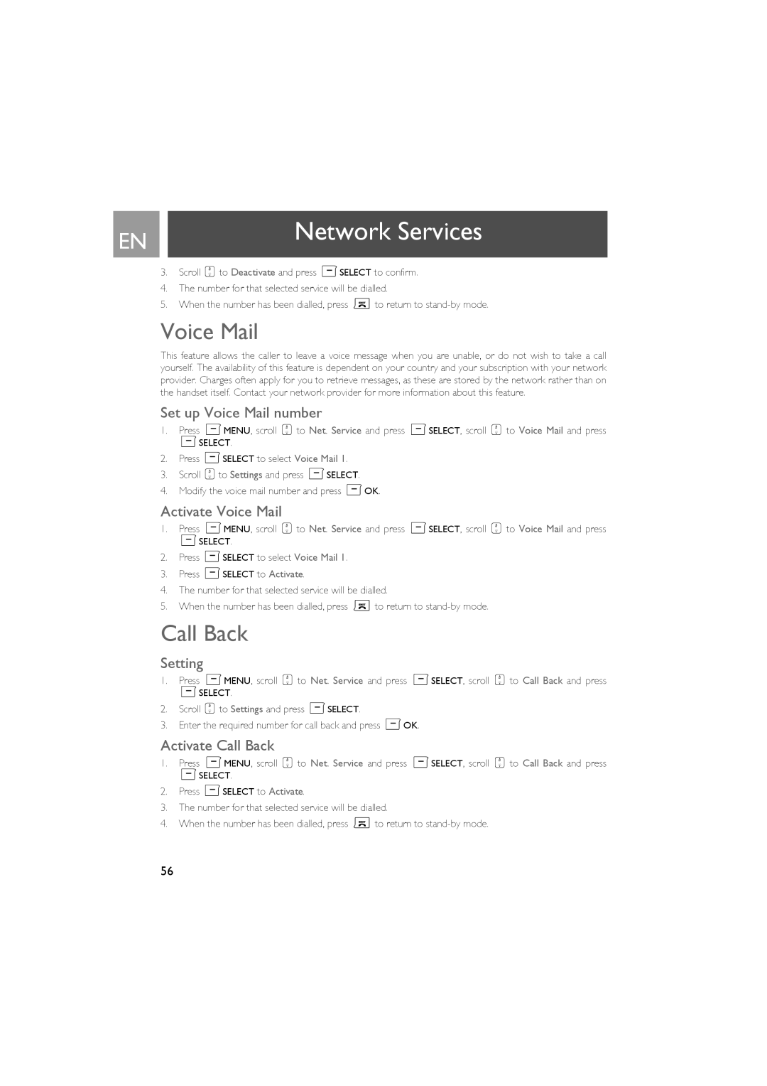 Philips SE735 manual Voice Mail, Call Back 