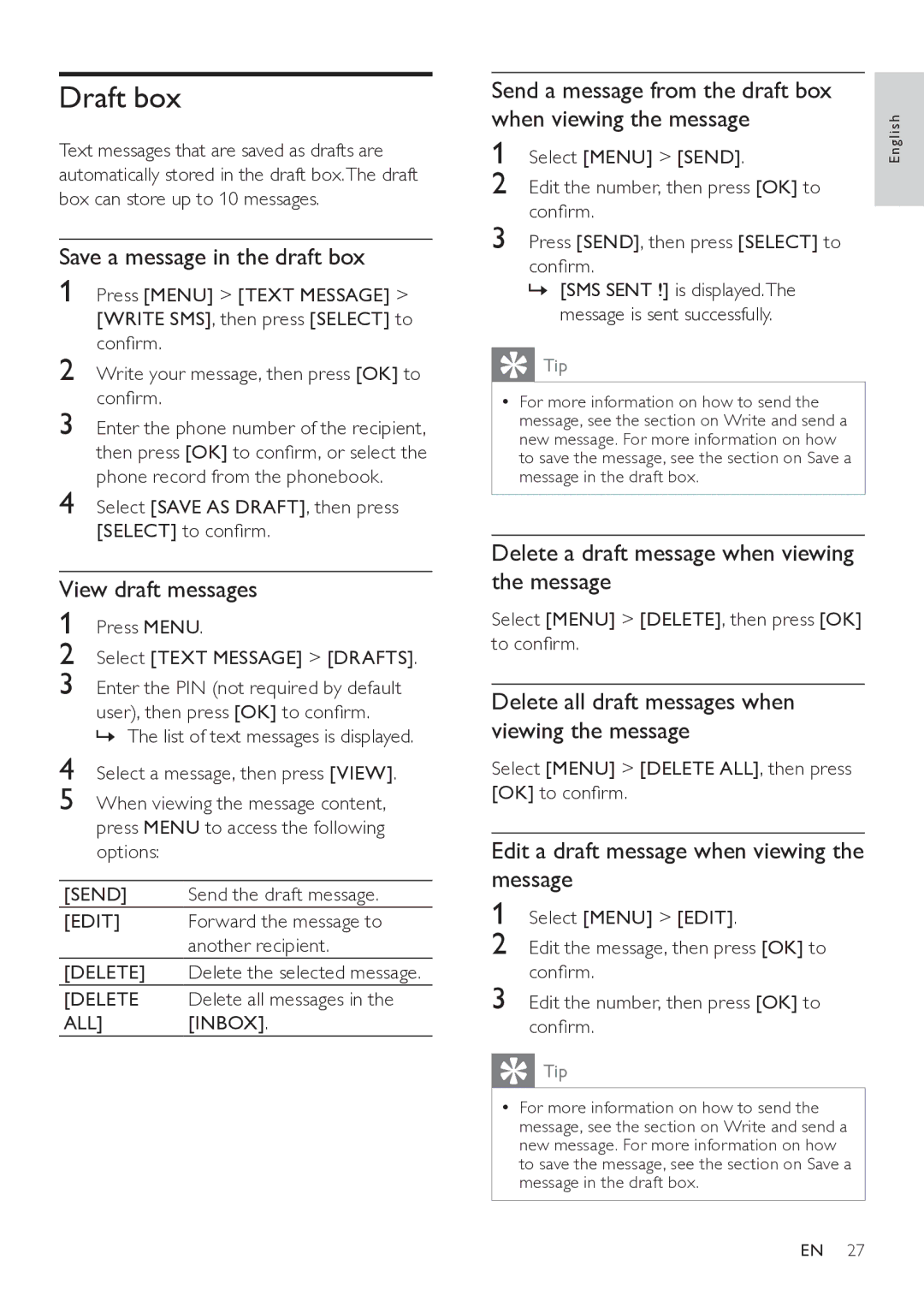 Philips SE765 user manual Draft box 