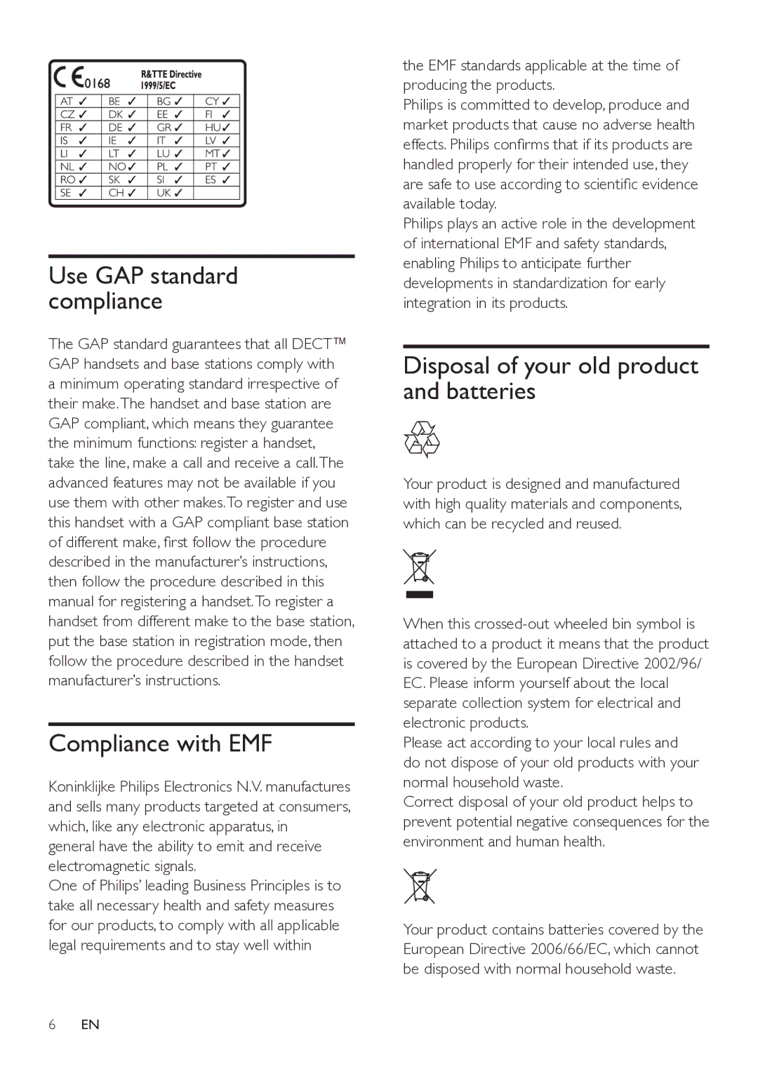 Philips SE765 user manual Compliance with EMF, Disposal of your old product and batteries 