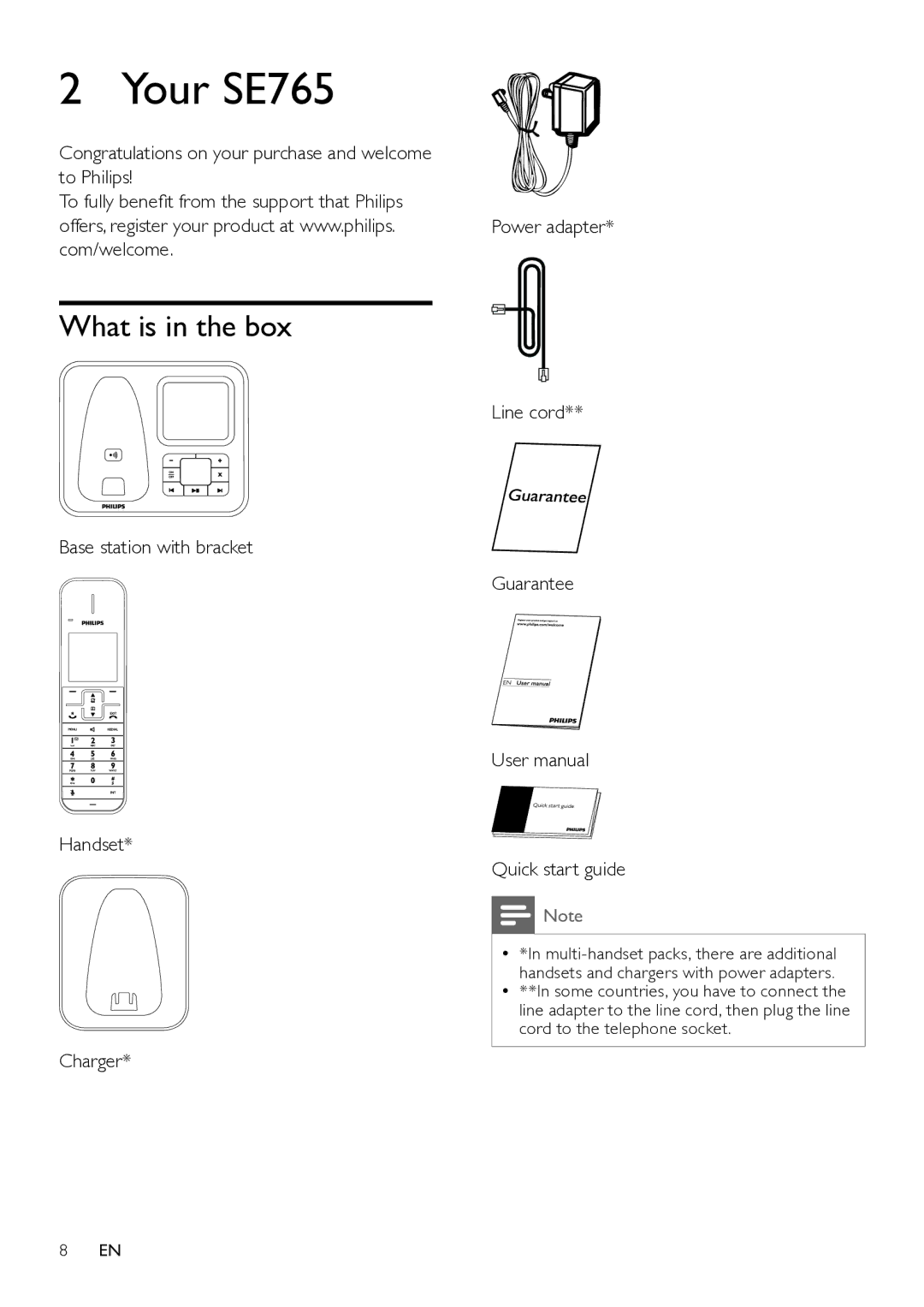 Philips user manual Your SE765, What is in the box, Congratulations on your purchase and welcome to Philips 