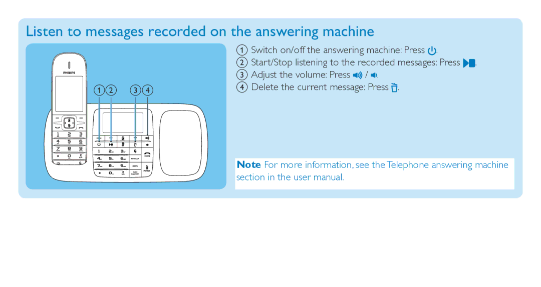 Philips SE888 quick start Listen to messages recorded on the answering machine 