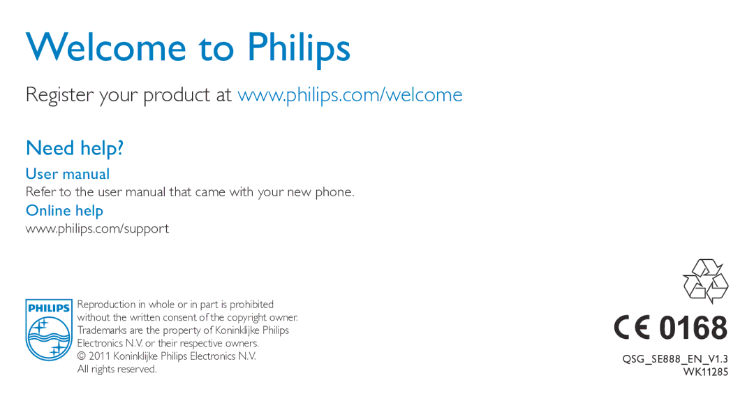 Philips SE888 quick start Need help?, Online help 