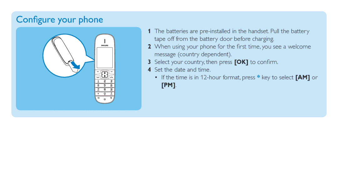 Philips SE888 quick start Configure your phone 