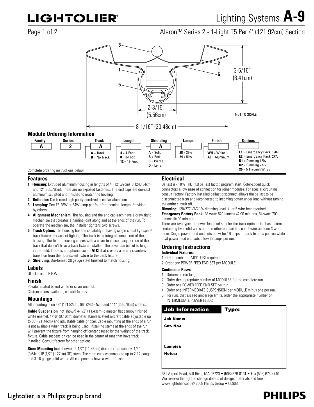 Philips Series 2-1 manual Module Ordering Information, Features, Labels, Finish, Mountings, Electrical 