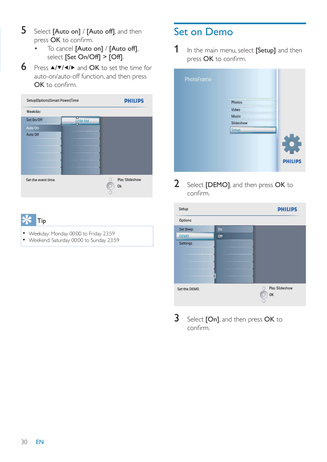 Philips SFP2007 user manual Set on Demo 