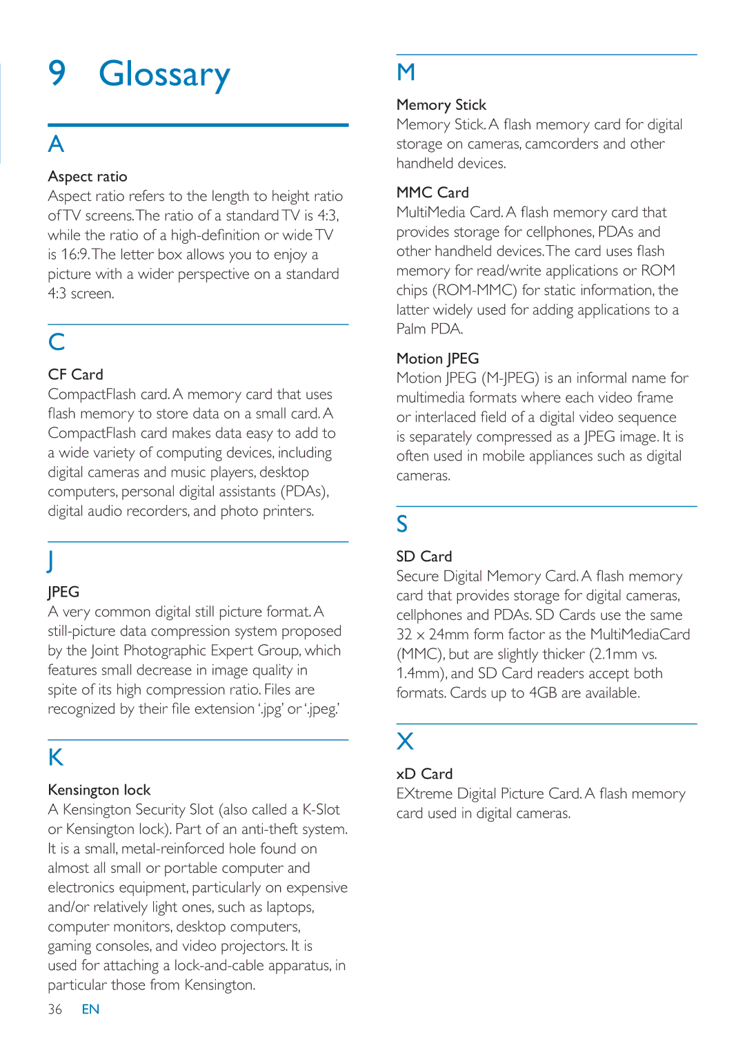 Philips SFP2007 user manual Glossary 