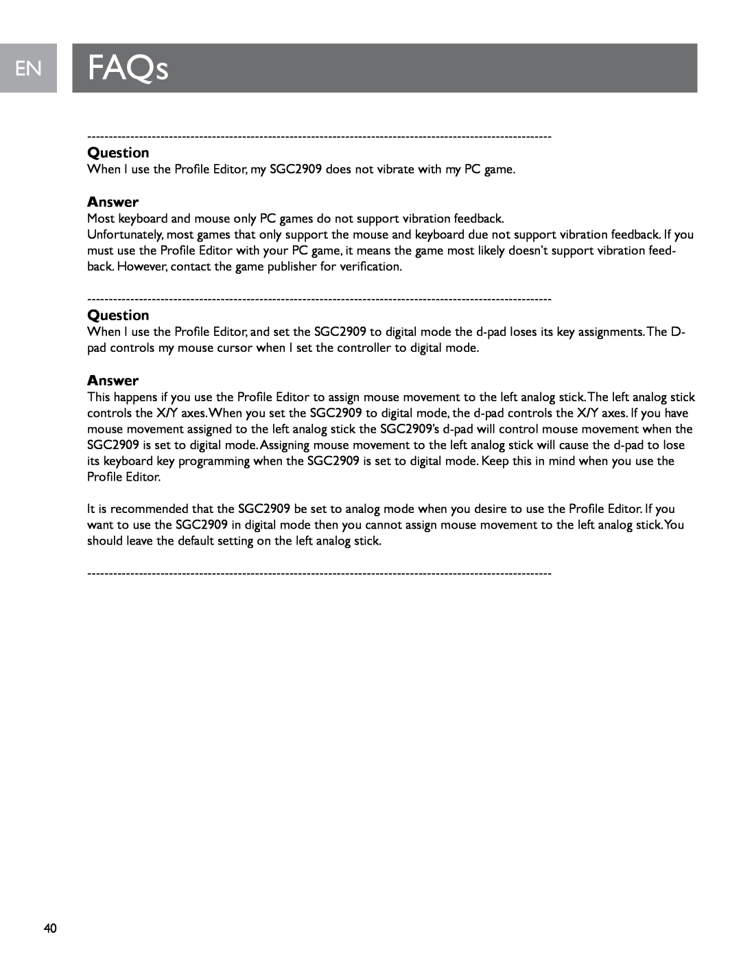 Philips SGC2909 user manual EN FAQs, Question, Answer 
