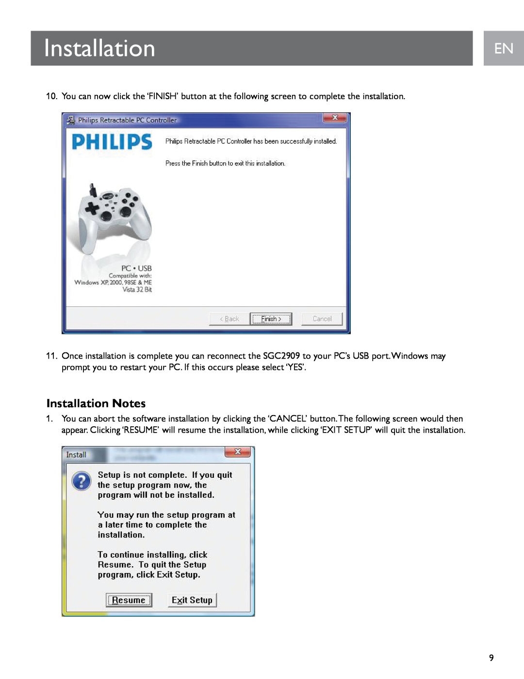 Philips SGC2909 user manual Installation Notes, En En 