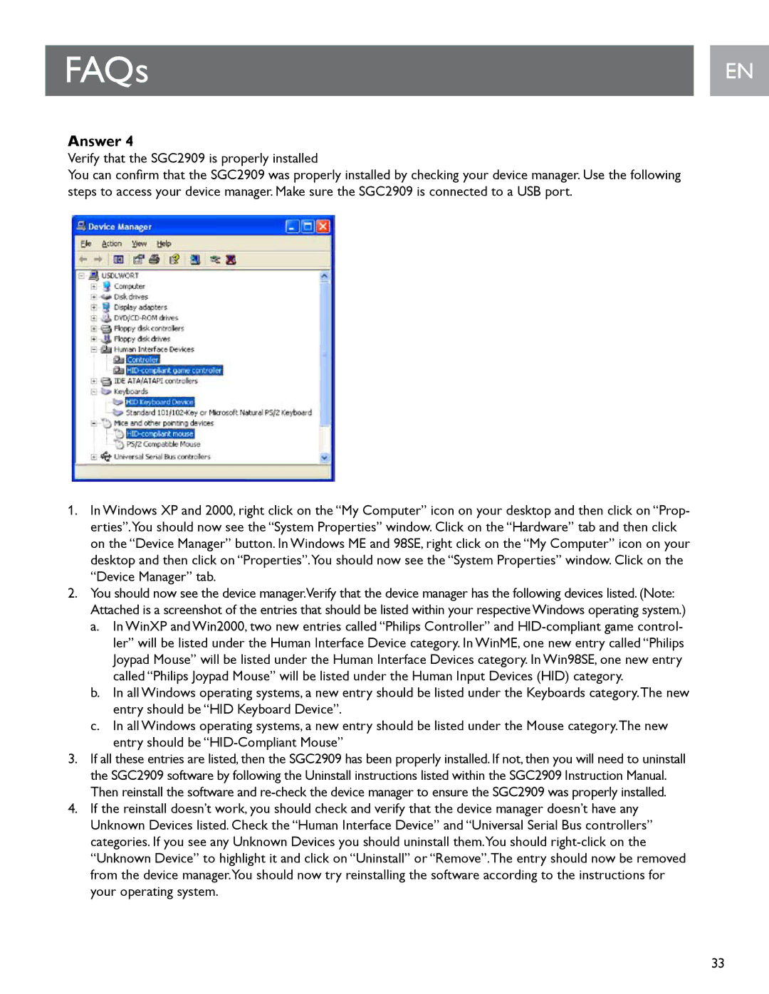 Philips SGC2909 user manual FAQs 