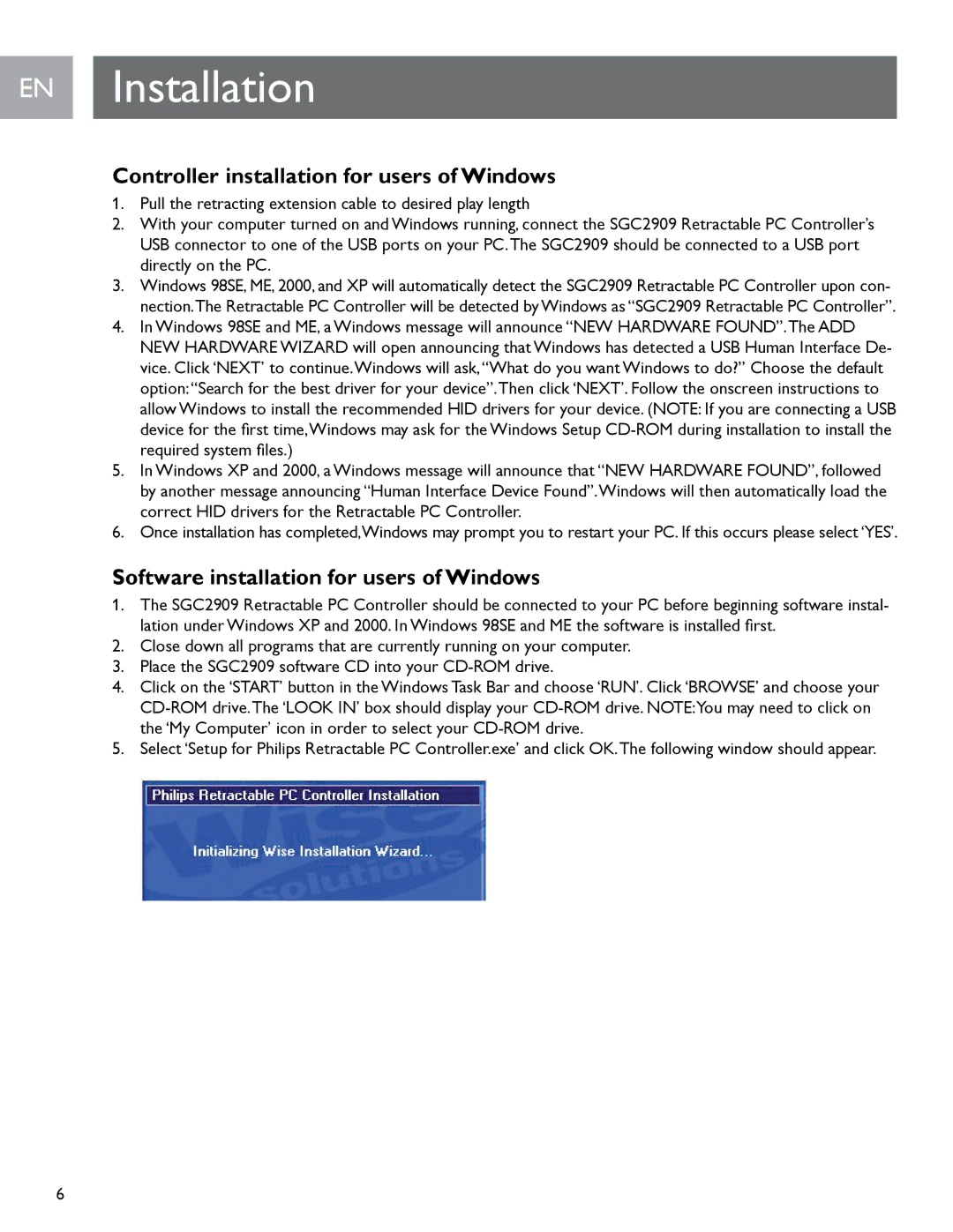 Philips SGC2909 EN Installation, Controller installation for users of Windows, Software installation for users of Windows 