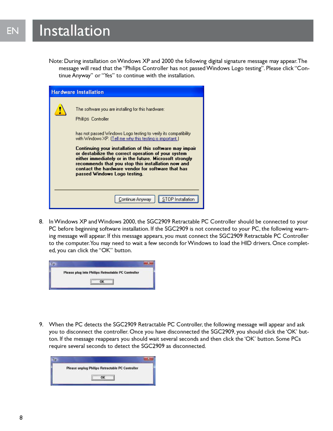 Philips SGC2909 user manual EN Installation 