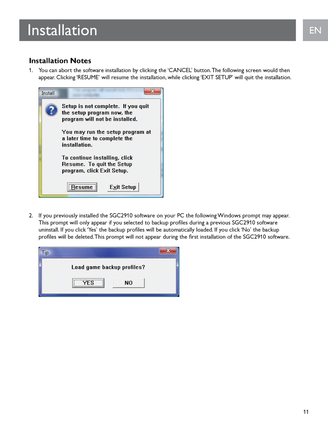 Philips SGC2910 user manual Installation Notes 