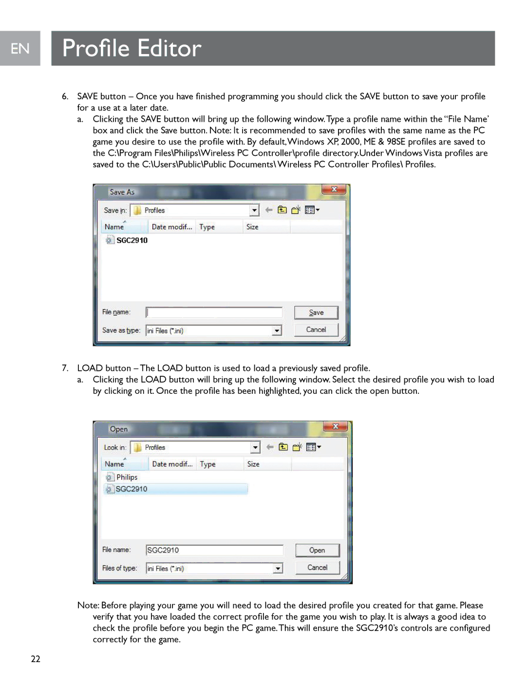 Philips SGC2910 user manual EN Profile Editor 