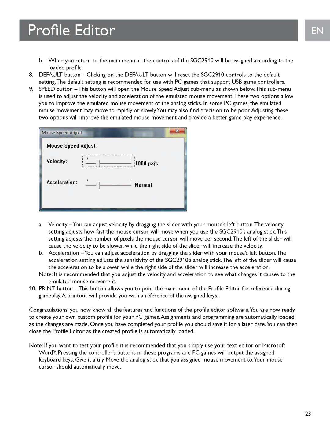 Philips SGC2910 user manual Profile Editor 