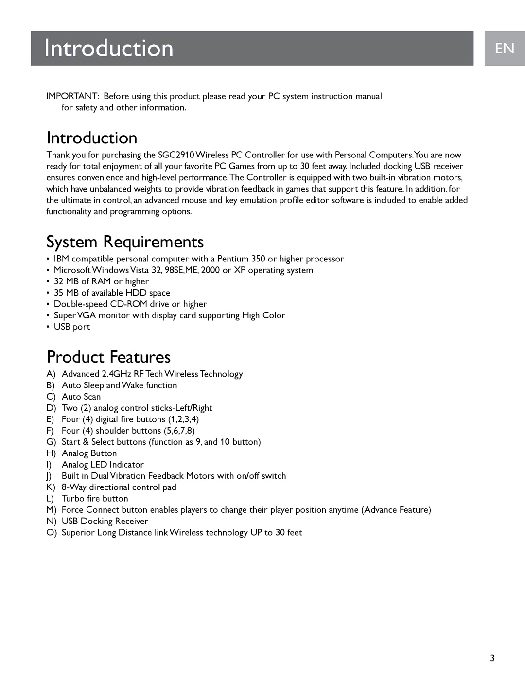 Philips SGC2910 user manual Introduction, System Requirements, Product Features 