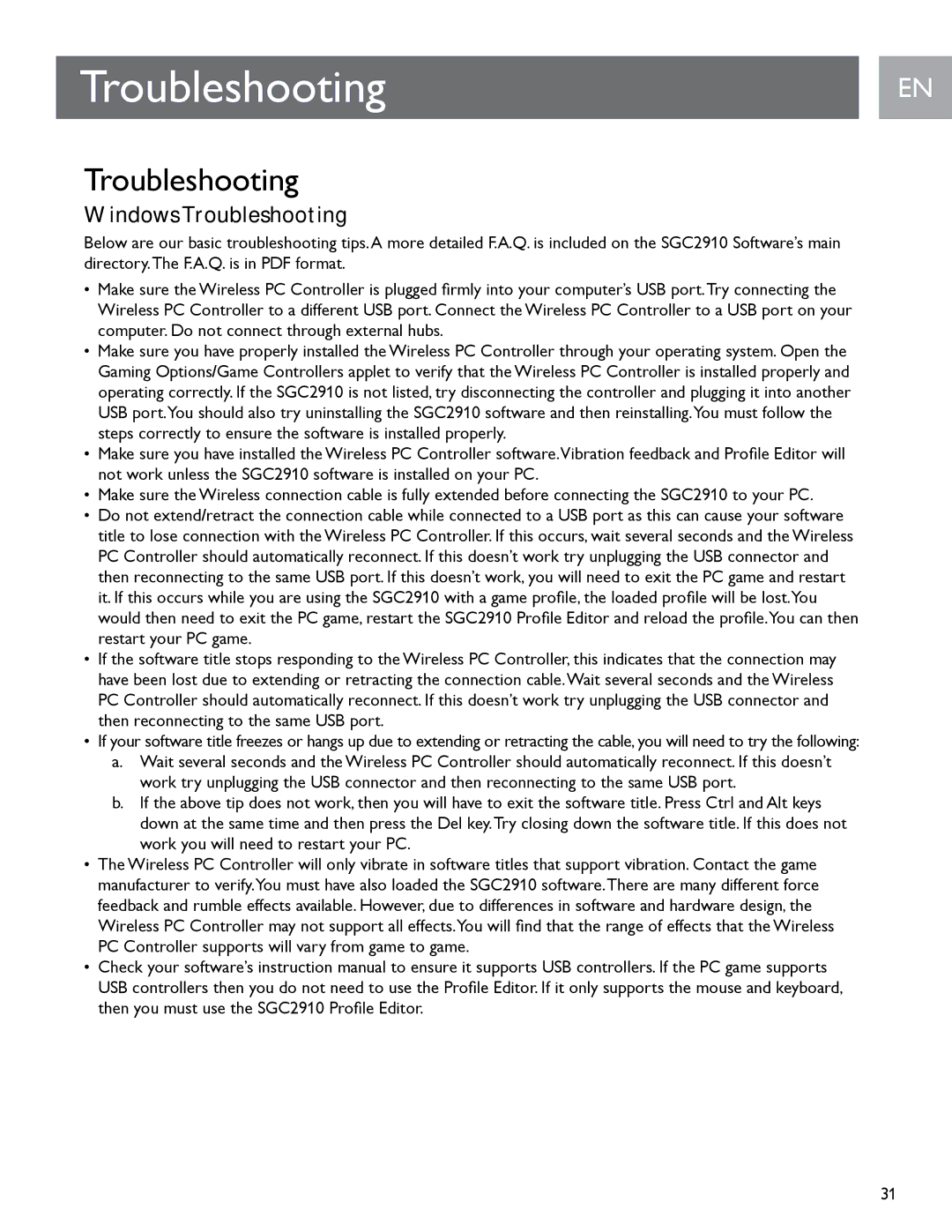 Philips SGC2910 user manual Windows Troubleshooting 