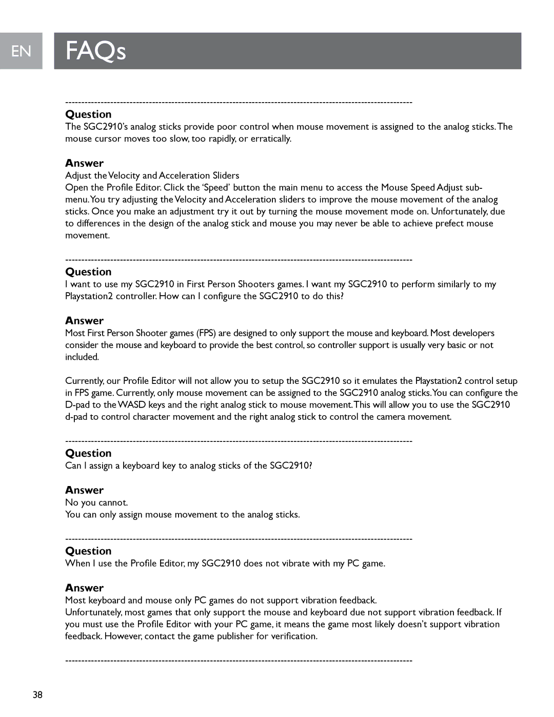 Philips user manual Can I assign a keyboard key to analog sticks of the SGC2910? 