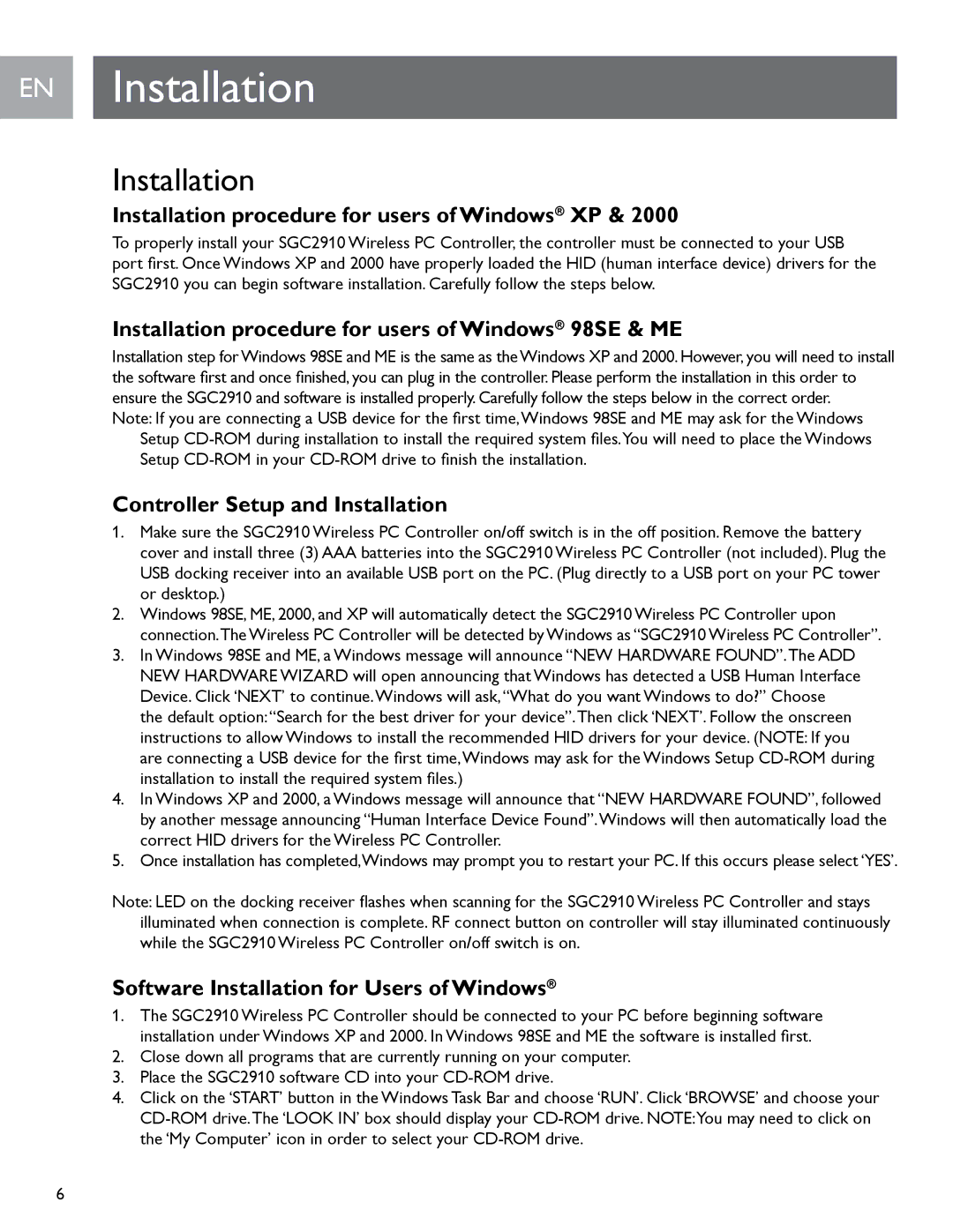 Philips SGC2910 user manual EN Installation 