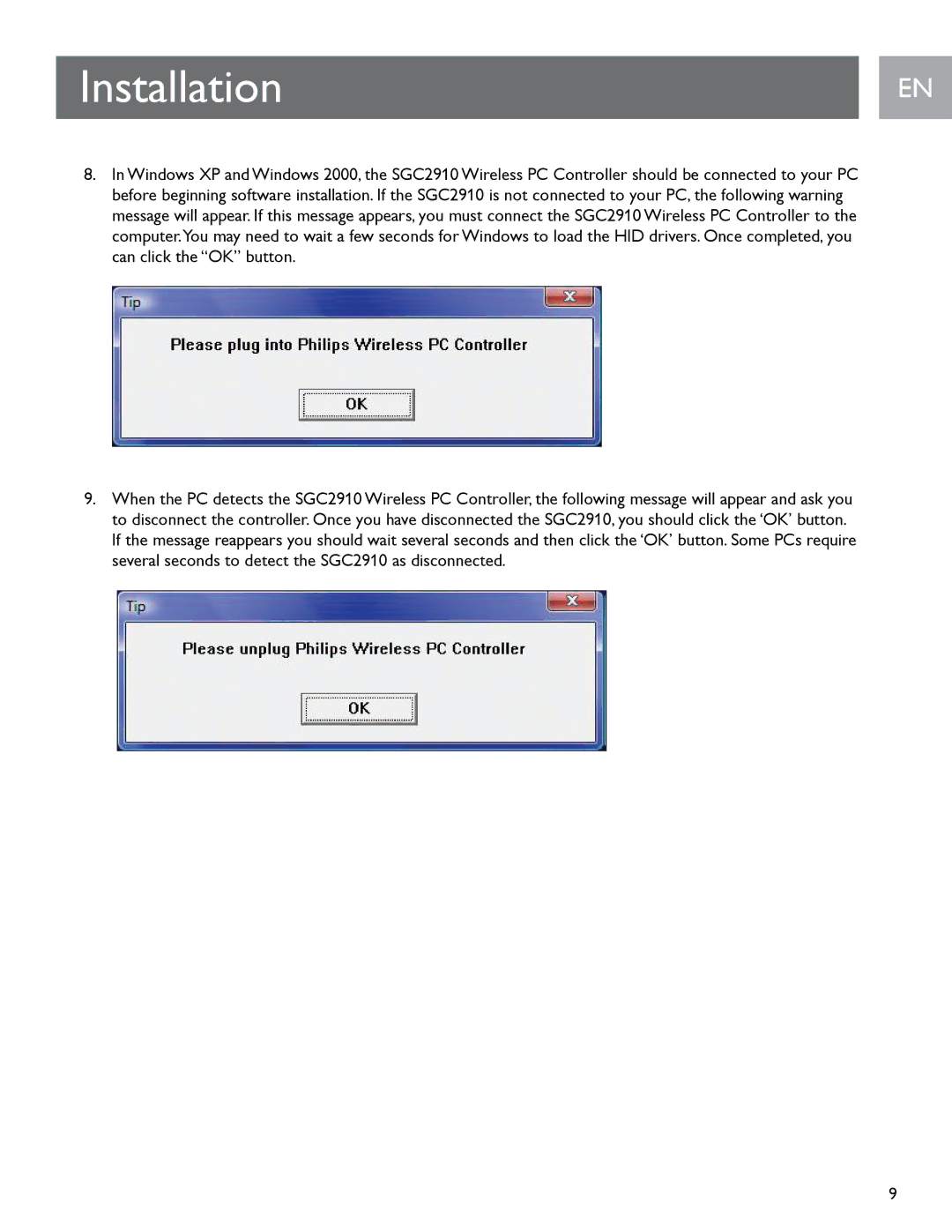 Philips SGC2910 user manual Installation 