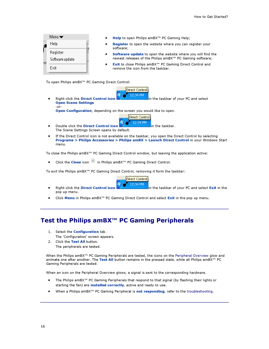 Philips SGC5101BD manual Test the Philips amBX PC Gaming Peripherals, Open Scene Settings -or 