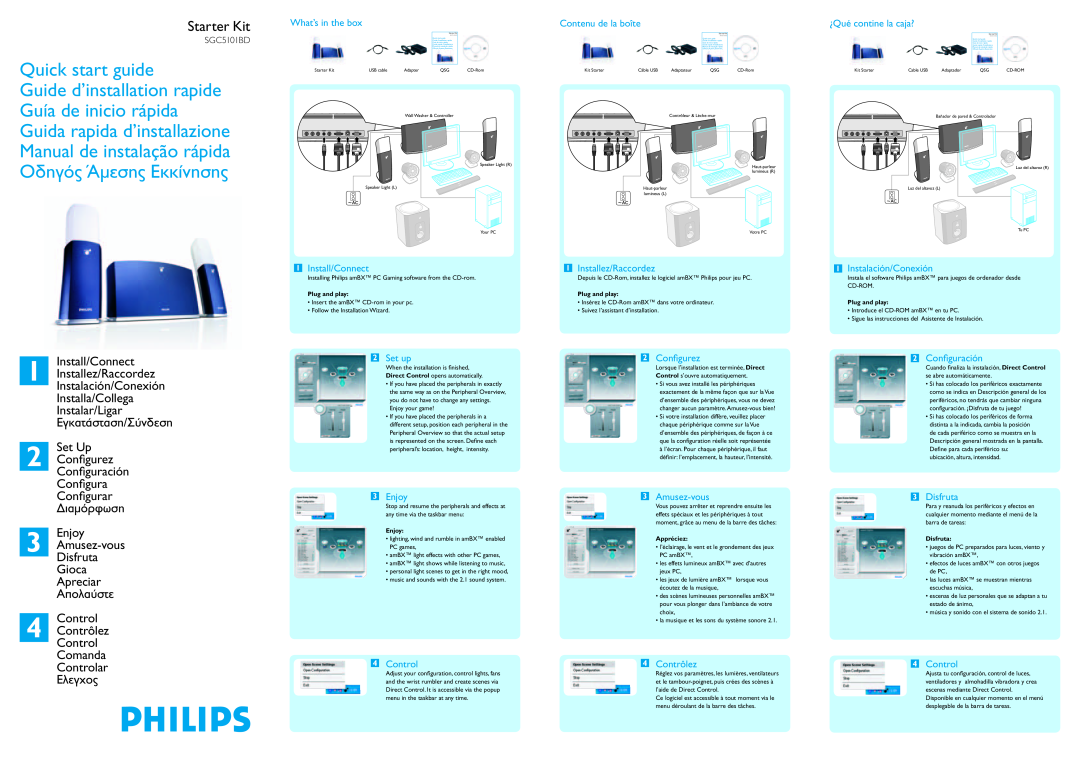 Philips SGC5101BD quick start Starter Kit, 1Installez/Raccordez Instalación/Conexión, Installa/Collega Instalar/Ligar 