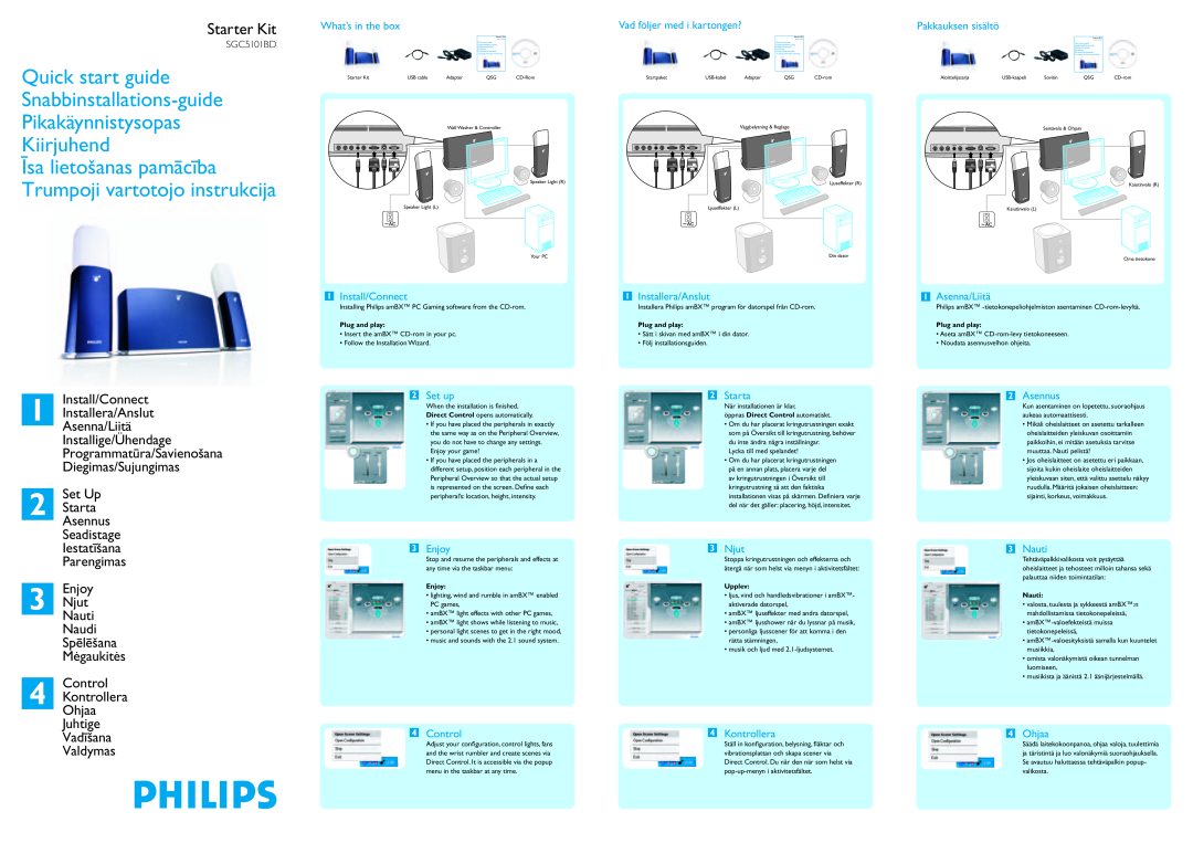 Philips SGC5101BD quick start 1Installera/Anslut Asenna/Liitä, Starter Kit 