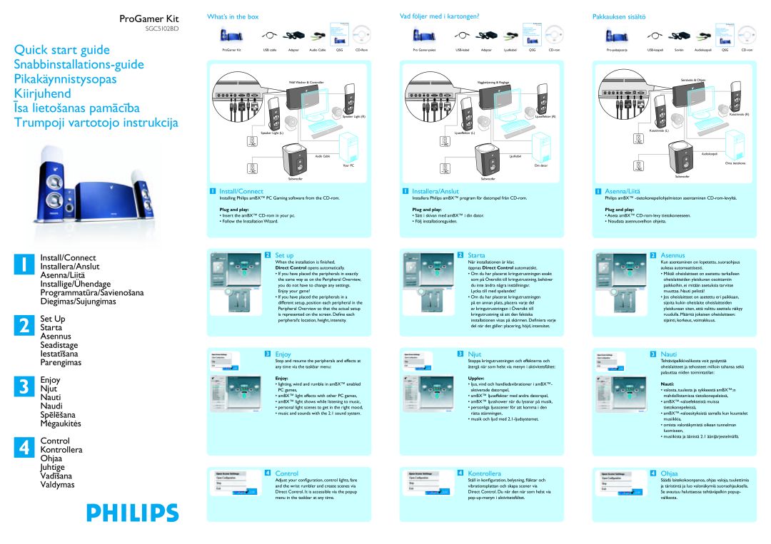 Philips SGC5103BD quick start ProGamer Kit, 1Installera/Anslut Asenna/Liitä 