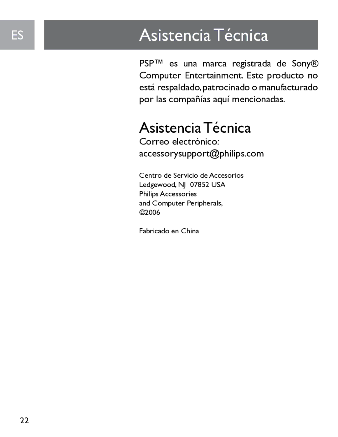 Philips SGP6031BB/27 user manual Asistencia Técnica, Por las compañías aquí mencionadas, Correo electrónico 