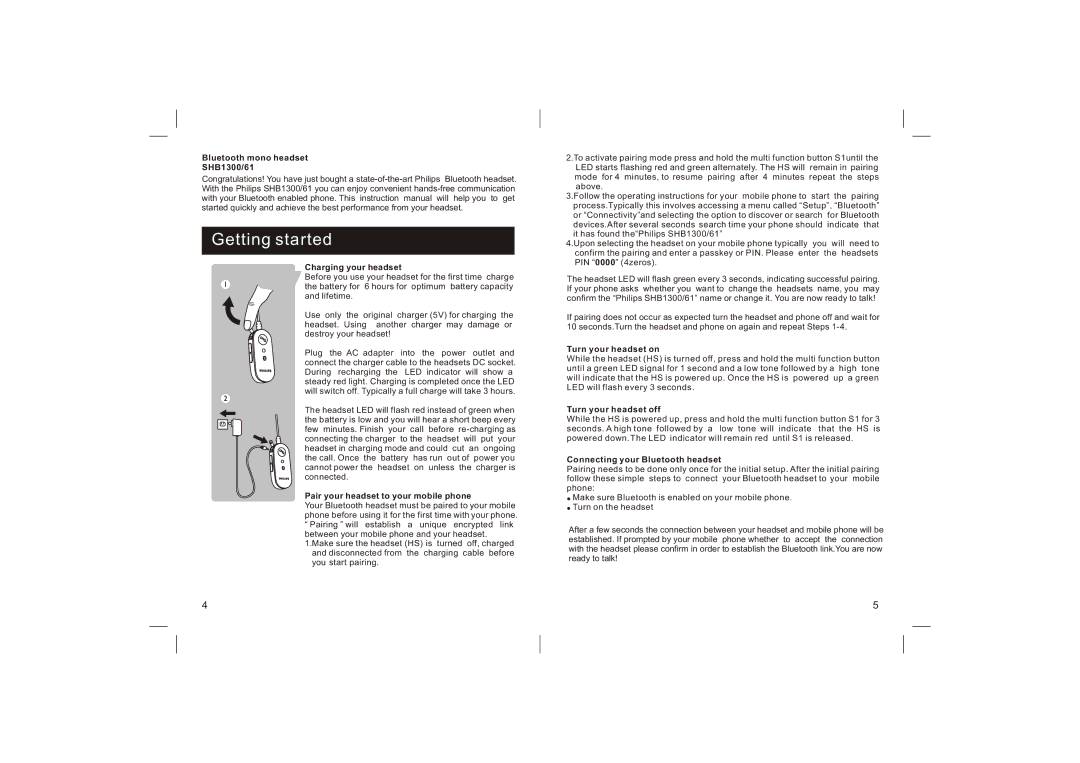 Philips SHB1300/61 user manual Getting started 