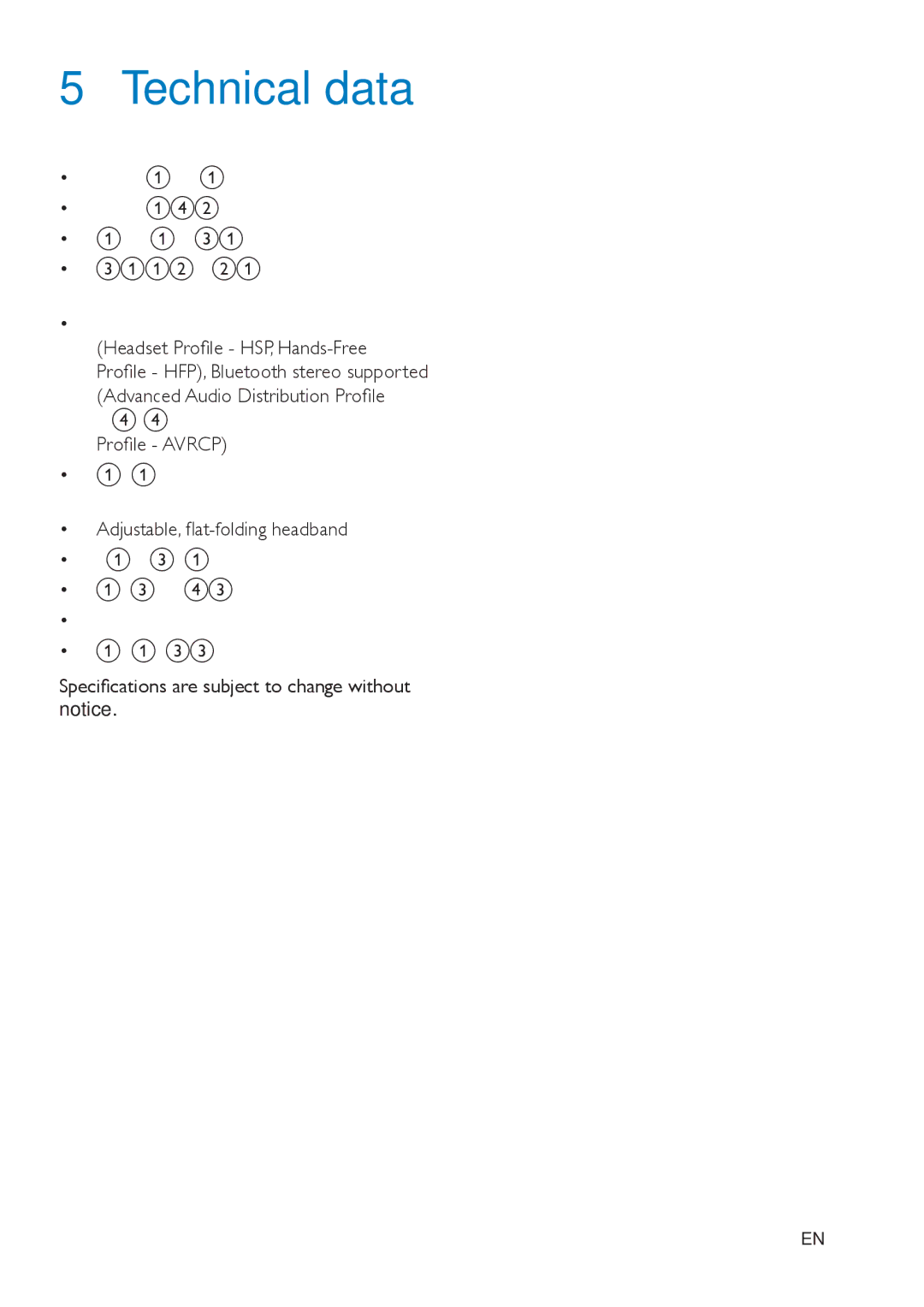 Philips SHB4000 user manual Technical data 