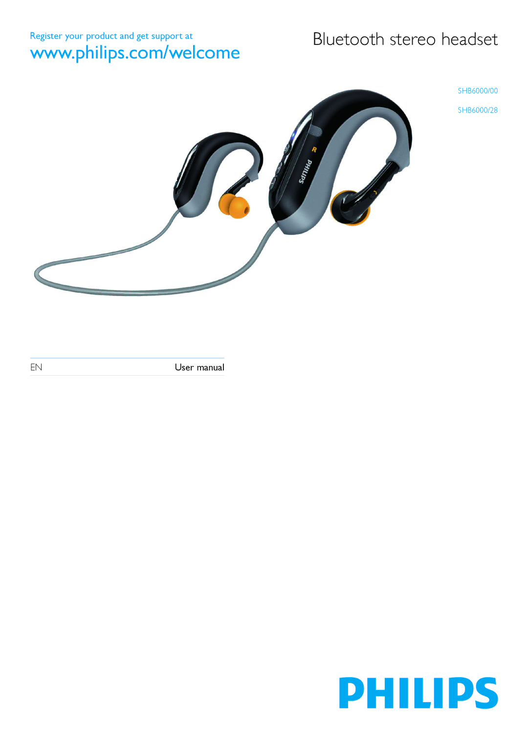 Philips SHB6000/10, SHB6000/28, SHB6000/00 user manual Bluetooth stereo headset 