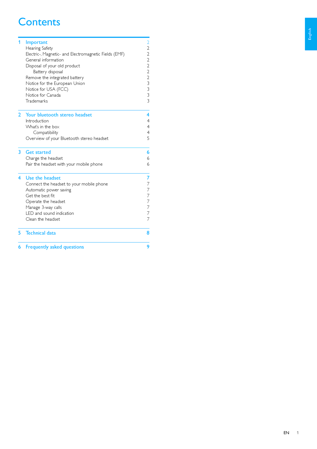 Philips SHB6000/00, SHB6000/28, SHB6000/10 user manual Contents 