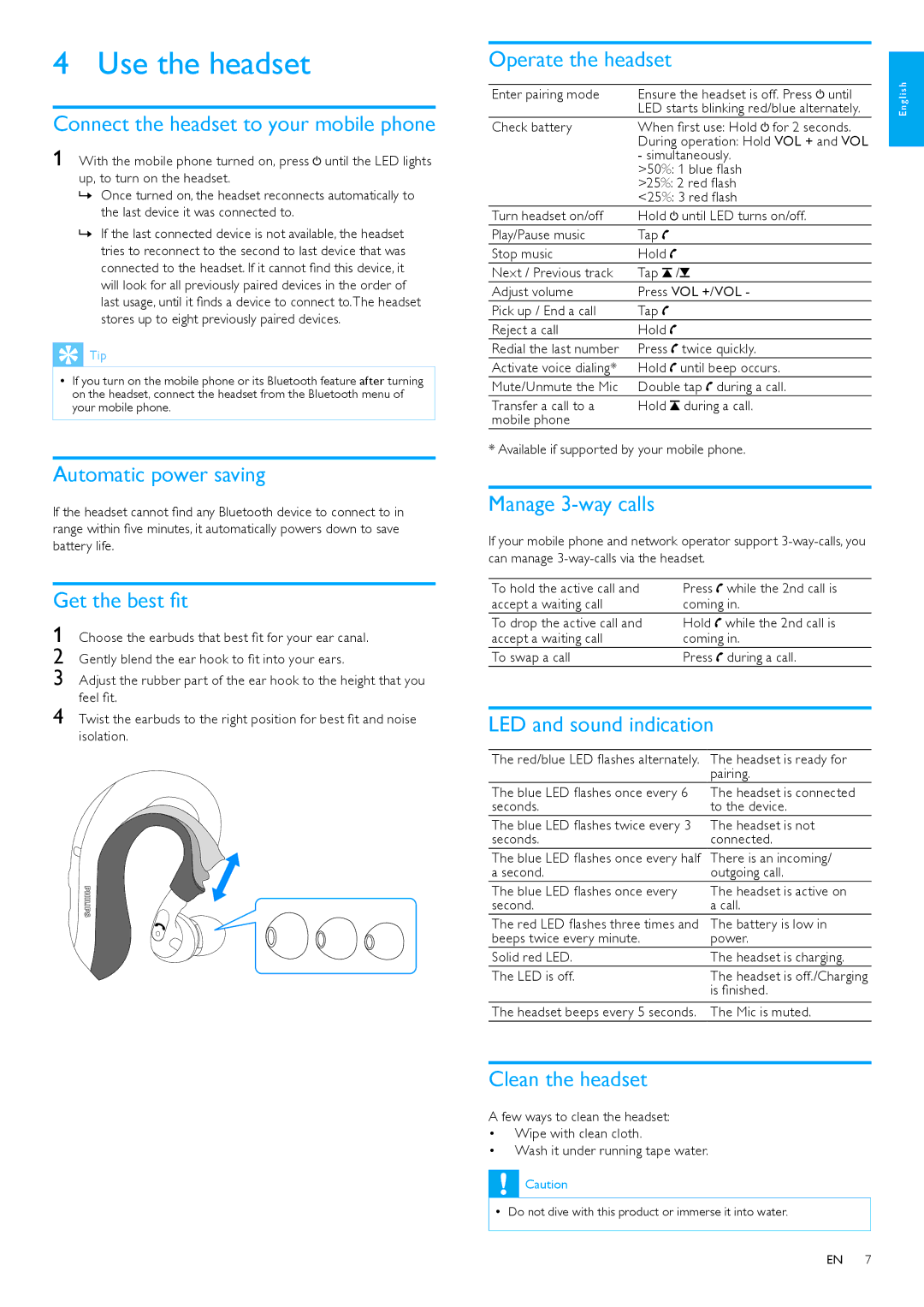 Philips SHB6000/00, SHB6000/28, SHB6000/10 user manual Use the headset 