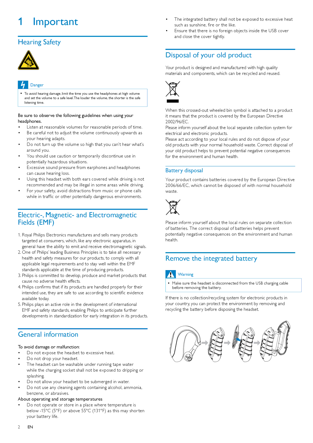 Philips SHB6017/28, SHB6017/10 Hearing Safety, Electric-, Magnetic- and Electromagnetic Fields EMF, General information 