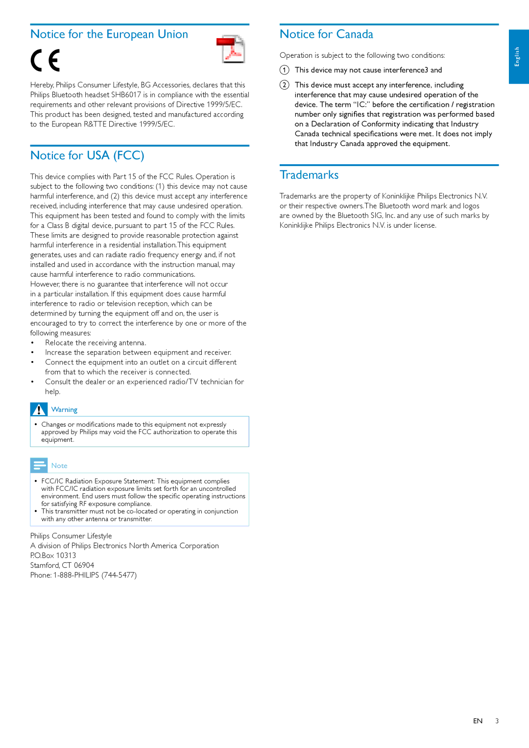 Philips SHB6017/10, SHB6017/28 user manual Trademarks 