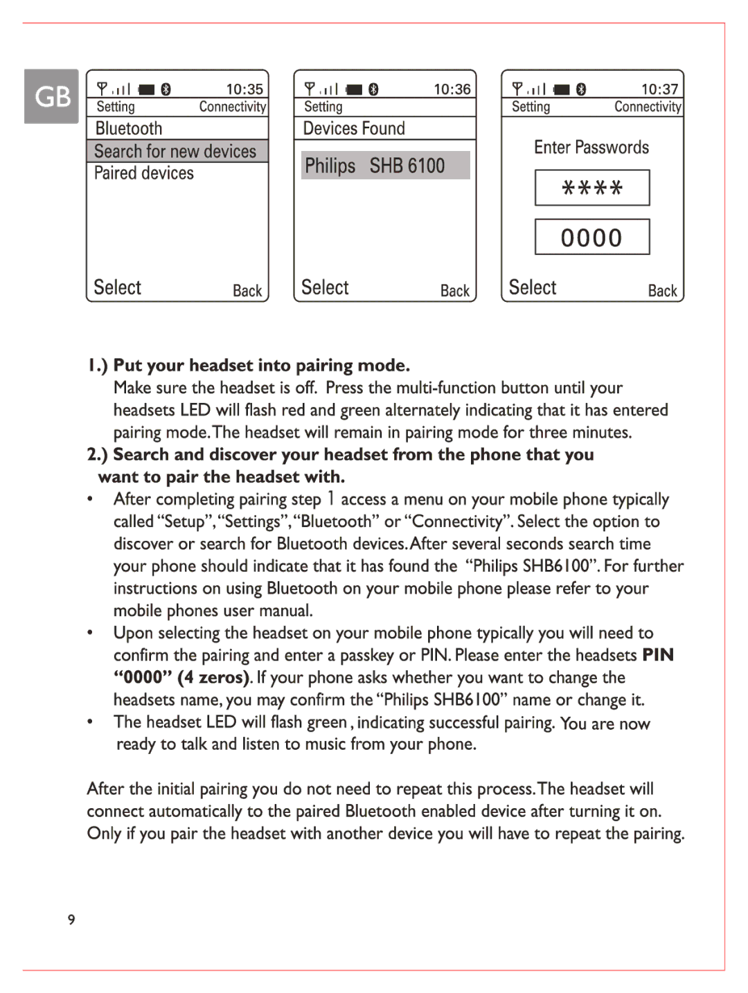 Philips SHB6100 manual 