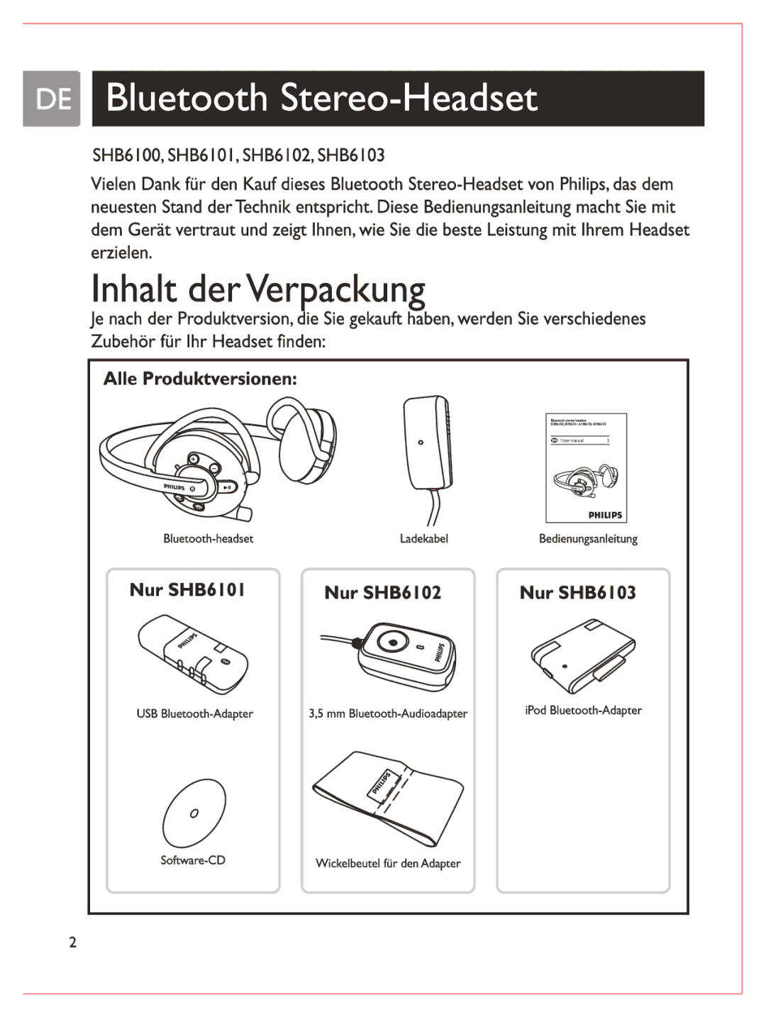 Philips SHB6100 manual 