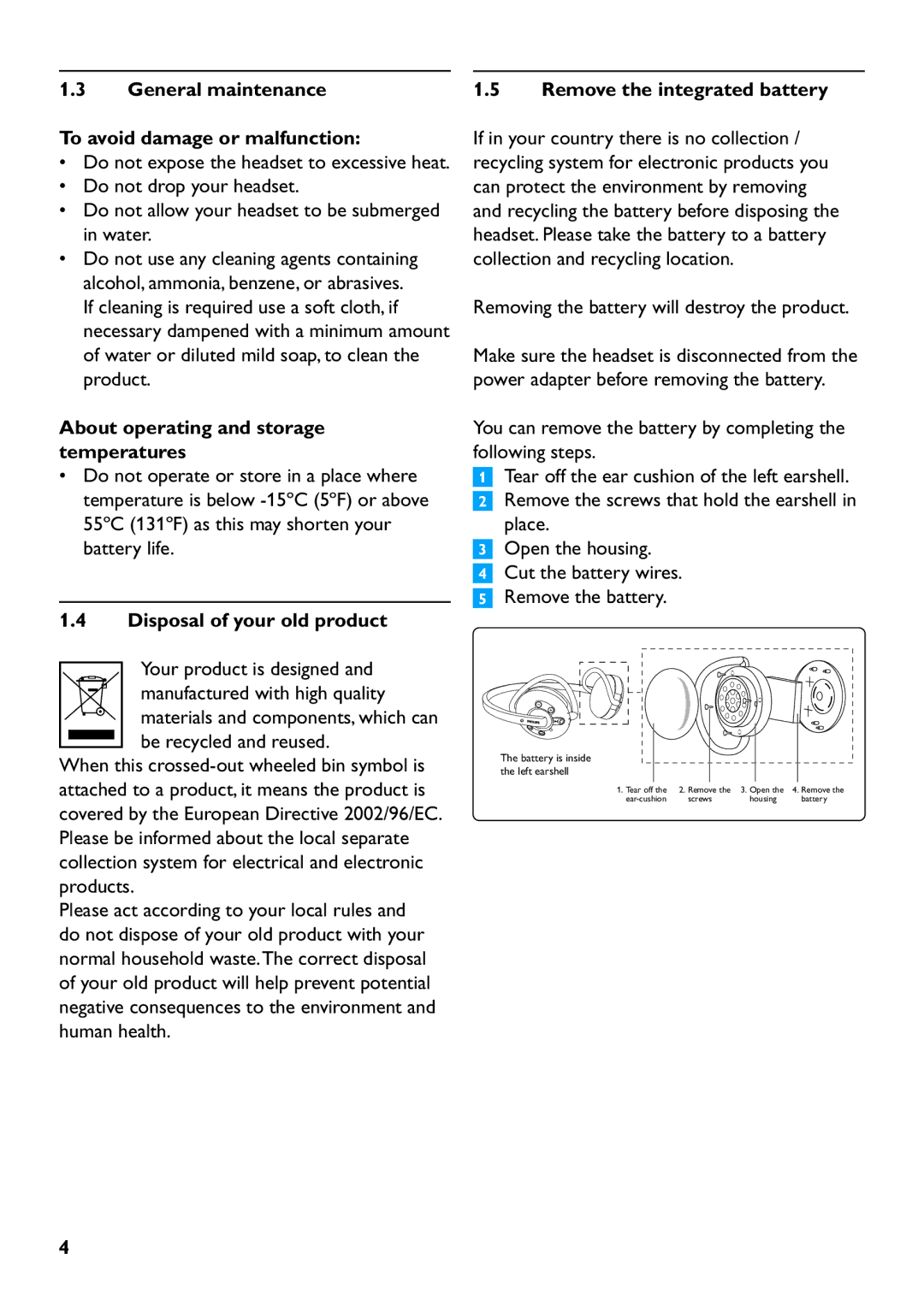 Philips SHB6111 manual General maintenance To avoid damage or malfunction, About operating and storage temperatures 