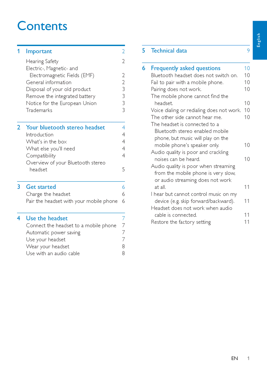 Philips SHB7000 user manual Contents 