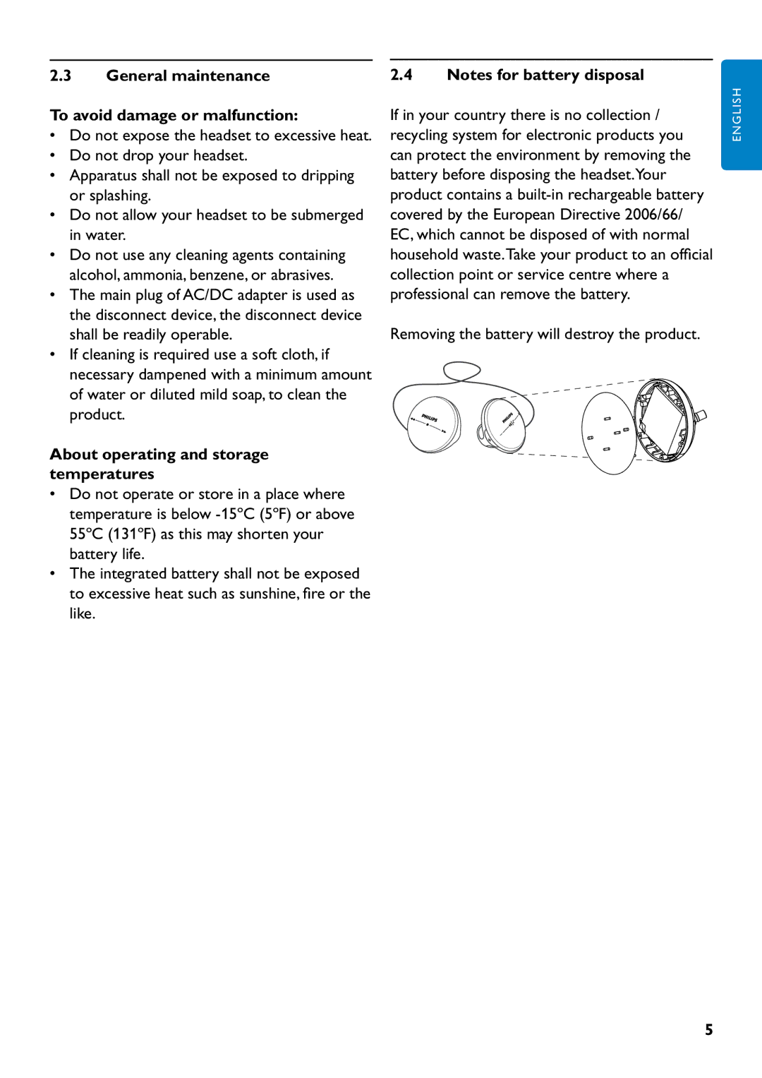 Philips SHB7110/37 manual General maintenance To avoid damage or malfunction, About operating and storage temperatures 