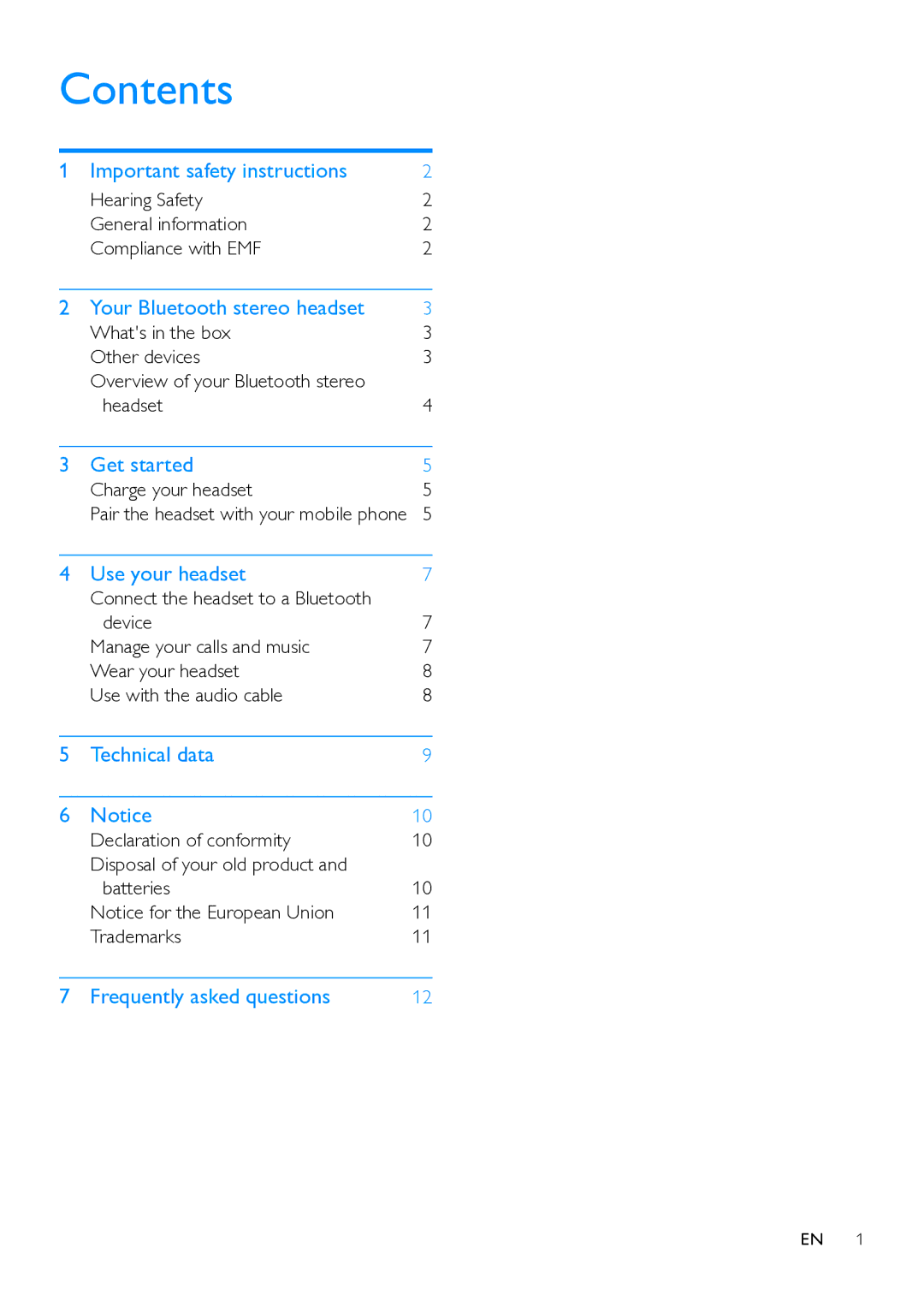 Philips SHB7150 user manual Contents 