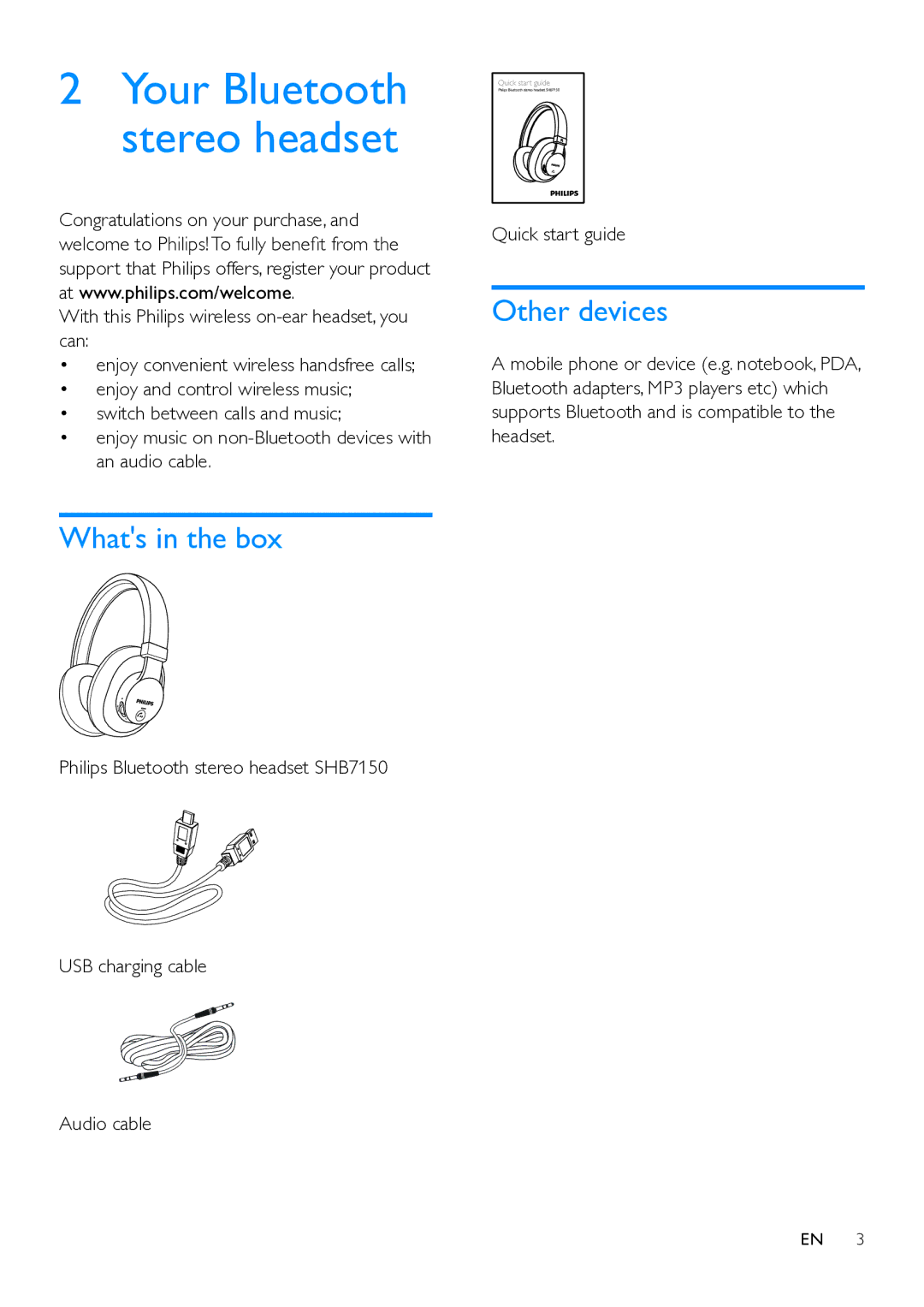 Philips SHB7150 user manual Other devices, Whats in the box 